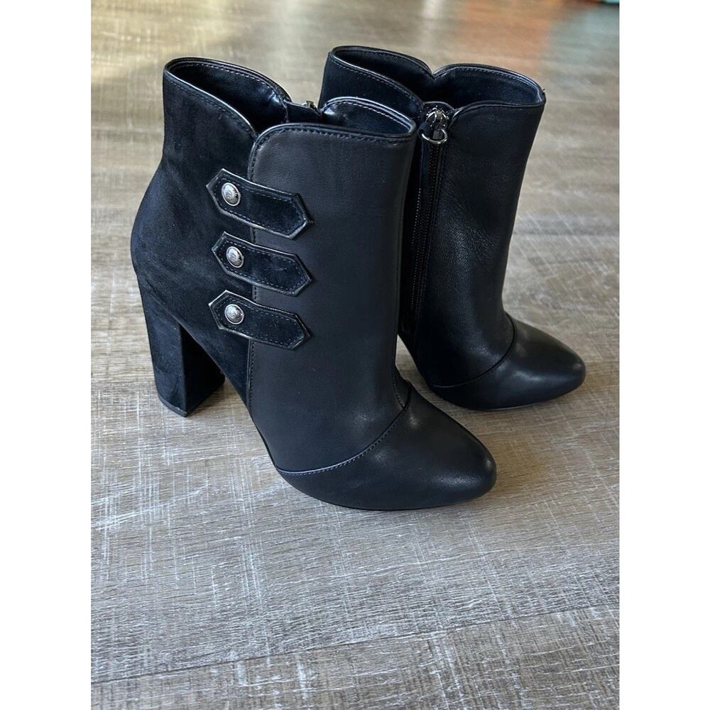 WHBM Kaydyn Ankle Booties Womens 6 Black Leather Velvet Block Heel Shoes NEW - Picture 2 of 16